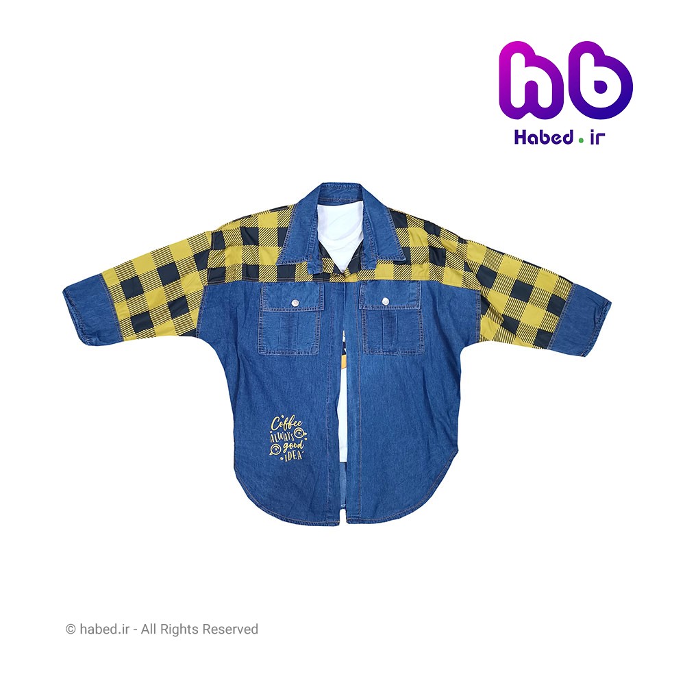 ست مانتو یقه دار جدید بچگانه دخترانه شیک دو تکه جنس جین تضمینی طرح چهارخانه کد 1818