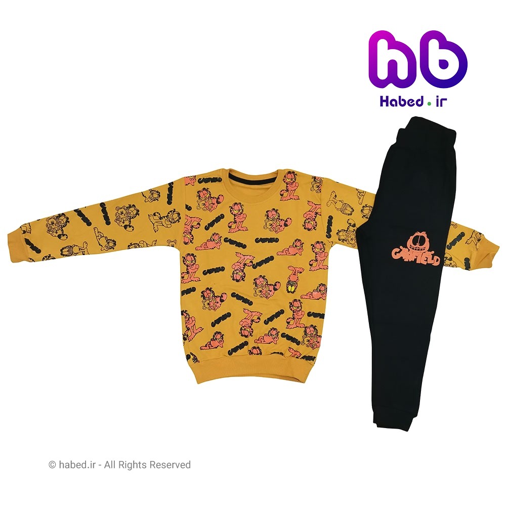 بلوز شلوار جدید شیک بچگانه اسپرت پسرانه و دخترانه جنس دورس طرح گارفیلد کد 2027