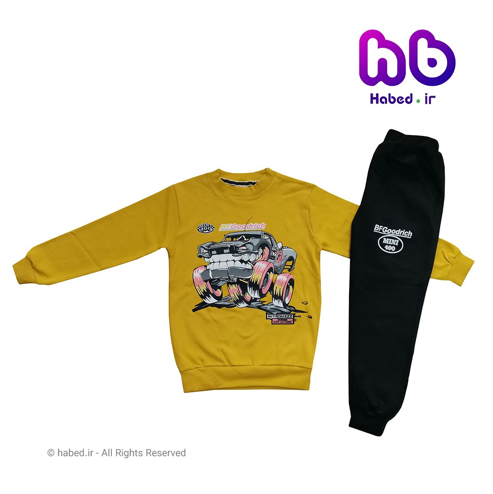 بلوز شلوار جدید شیک بچگانه اسپرت پسرانه جنس دورس طرح ماشین کد 2032