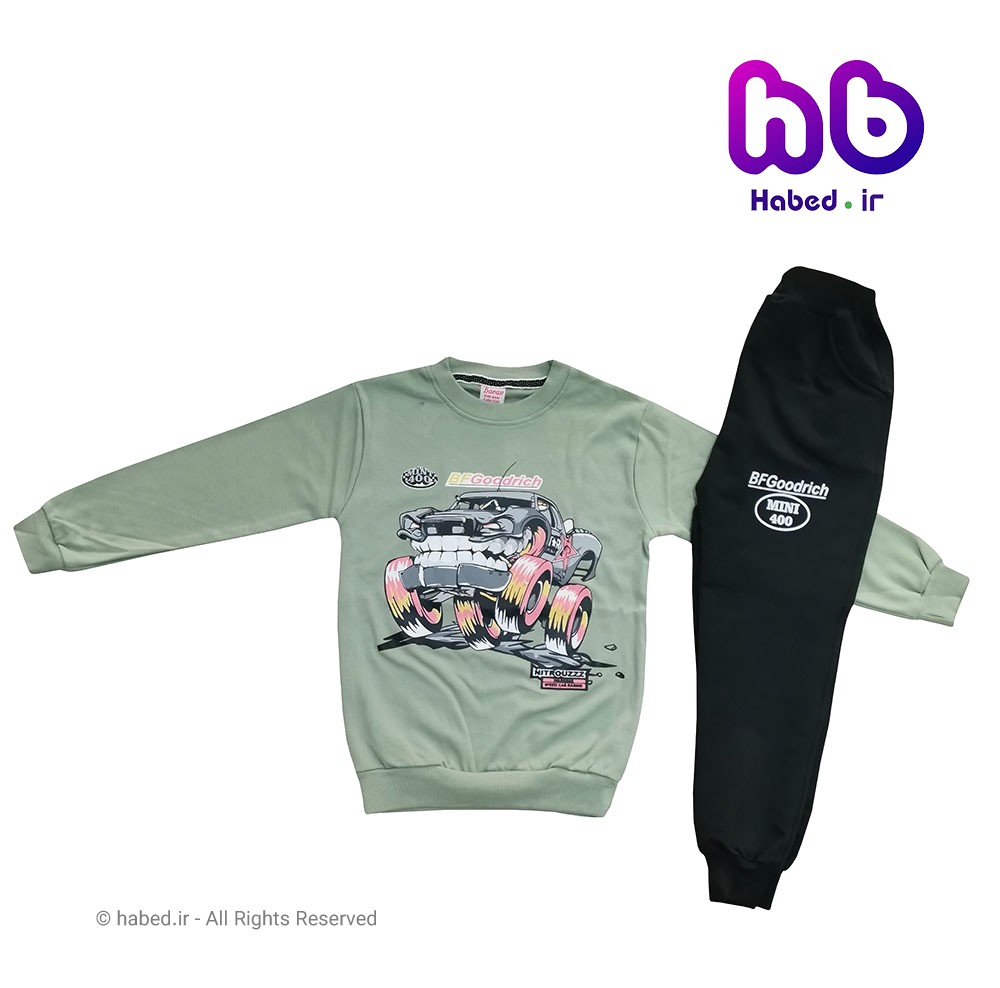 بلوز شلوار جدید شیک بچگانه اسپرت پسرانه جنس دورس طرح ماشین کد 2033