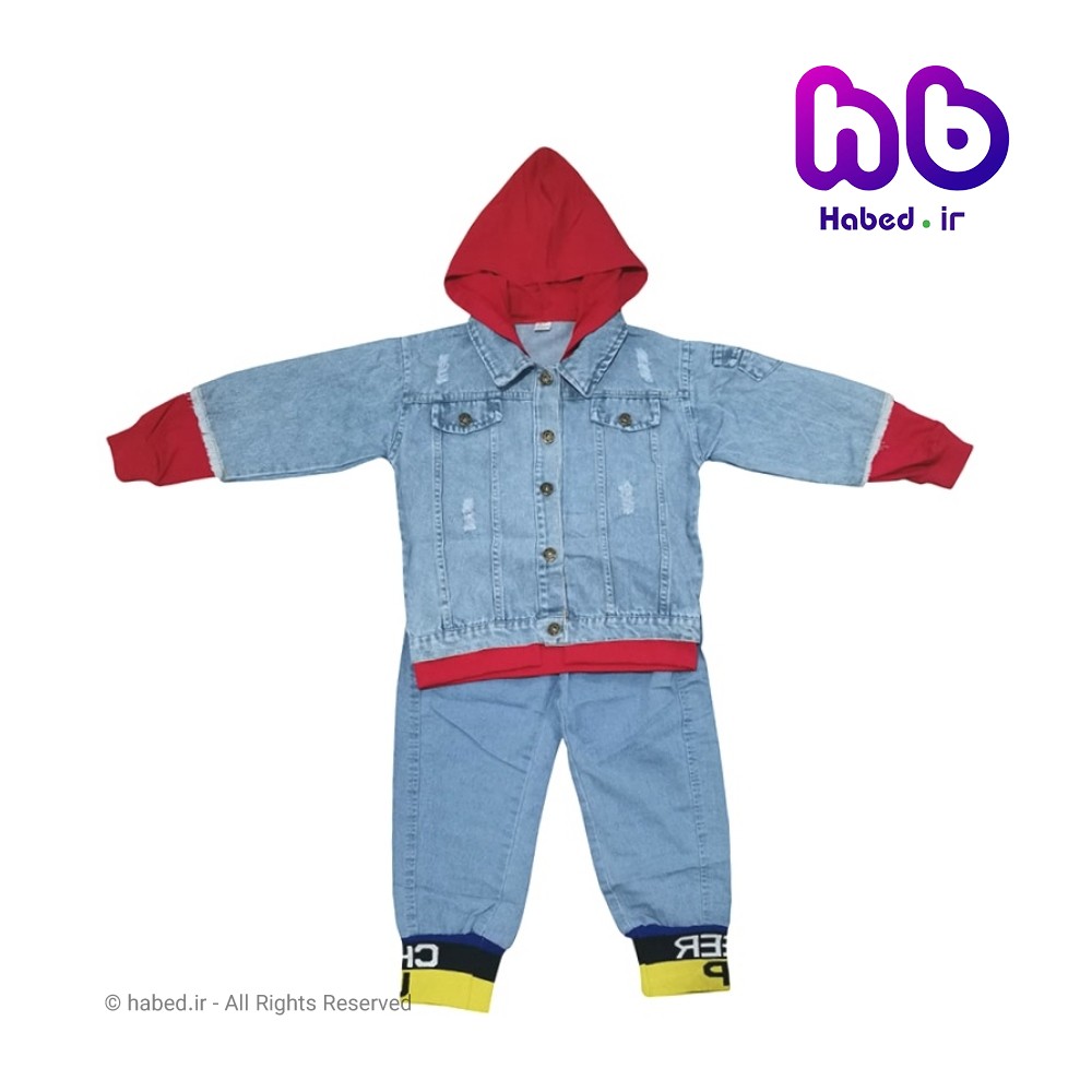 کت و شلوار جین کلاه دار جدید بچگانه پسرانه خارجی شیک جنس درجه یک کد 2152