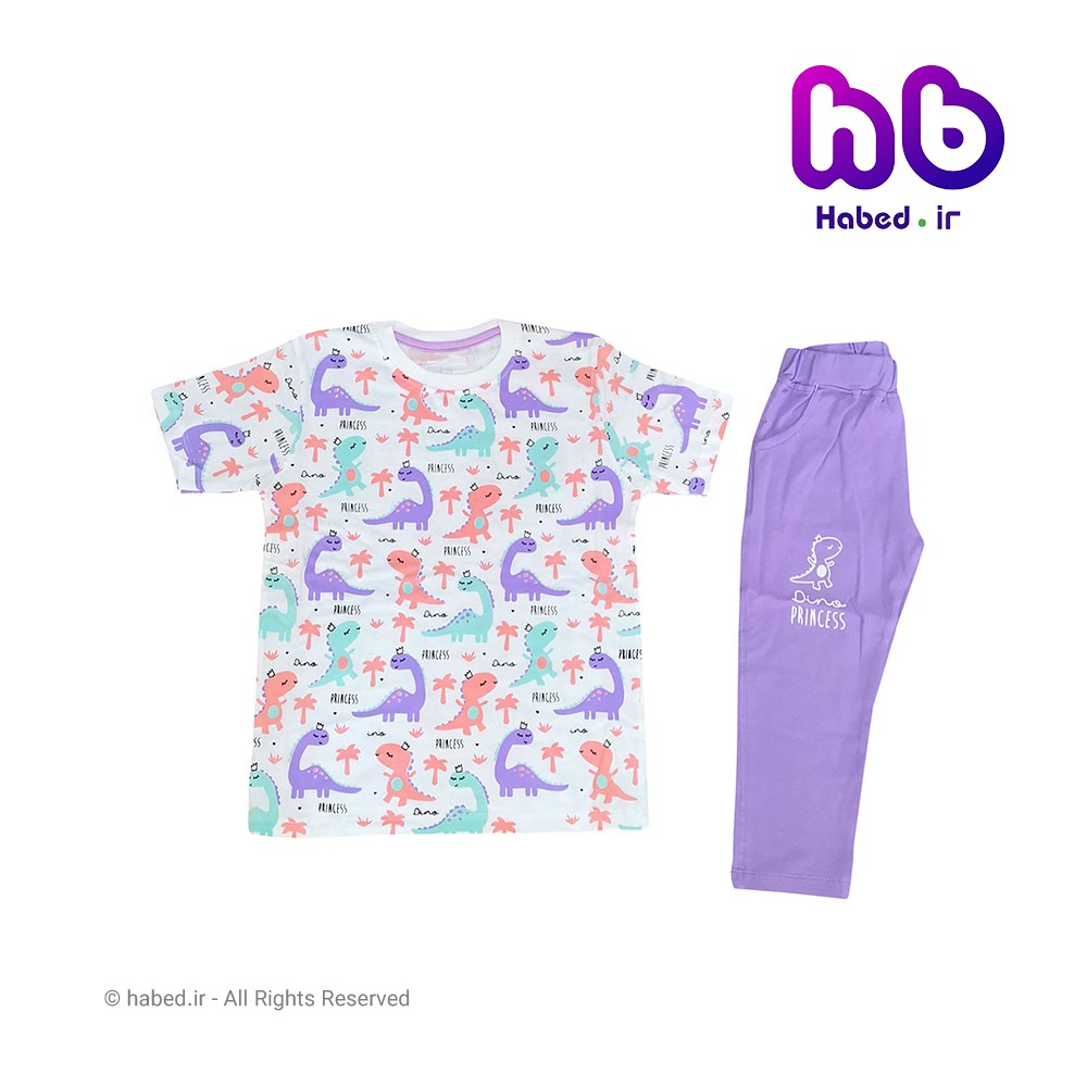 تیشرت شلوارک بچگانه دخترانه ایرانی شیک جنس پنبه دورو درجه یک طرح دایناسور کد 2202