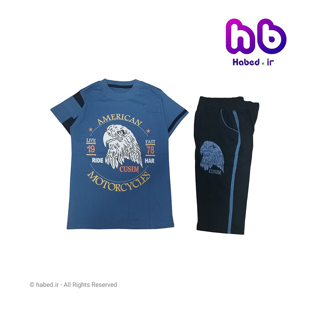ست تیشرت شلوارک جدید بچه گانه پسرانه ایرانی جنس پنبه دورو طرح عقاب کد 2246