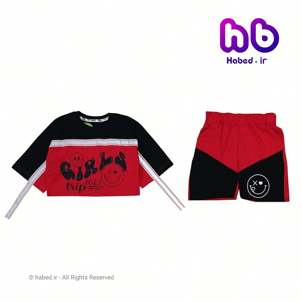 ست کراپ شلوارک بچه گانه طرح استیکر دخترانه کد 2362