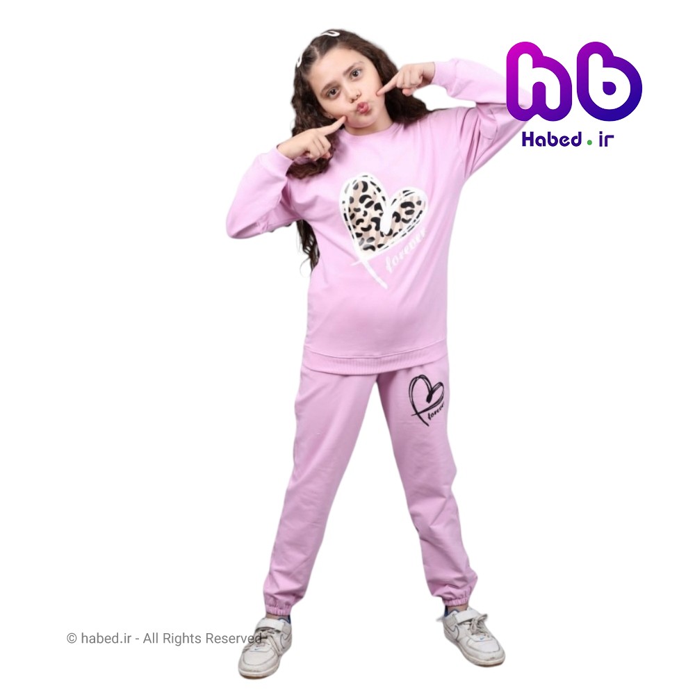 بلوز شلوار جدید شیک بچگانه دخترانه جنس دورس پنبه دورو طرح قلب کد 2438