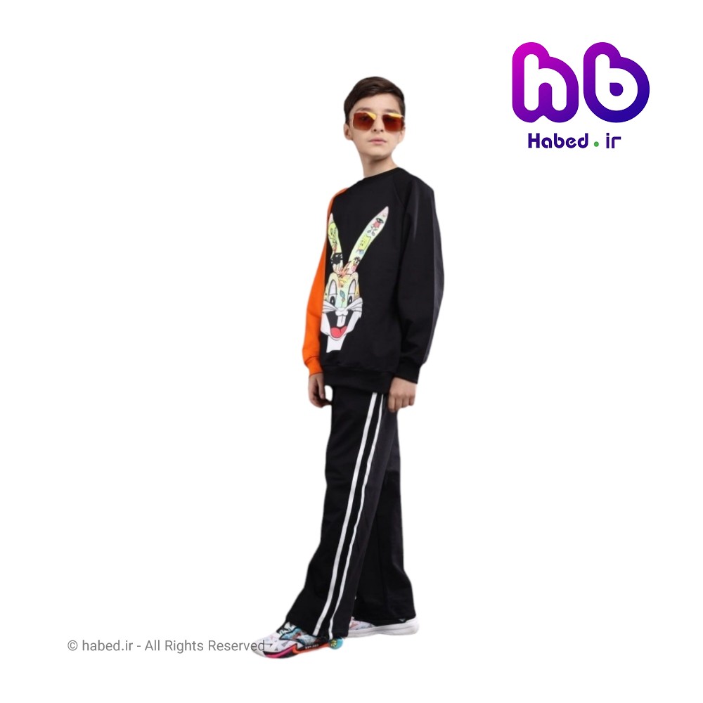 بلوز شلوار جدید شیک بچگانه پسرانه و دخترانه جنس دورس پنبه دو نخ لاکرا طرح خرگوش کد 2509