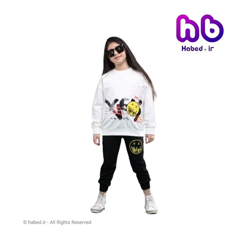 بلوز شلوار جدید شیک بچگانه پسرانه و دخترانه جنس دورس پنبه دو نخ لاکرا طرح استیکر کد 2570