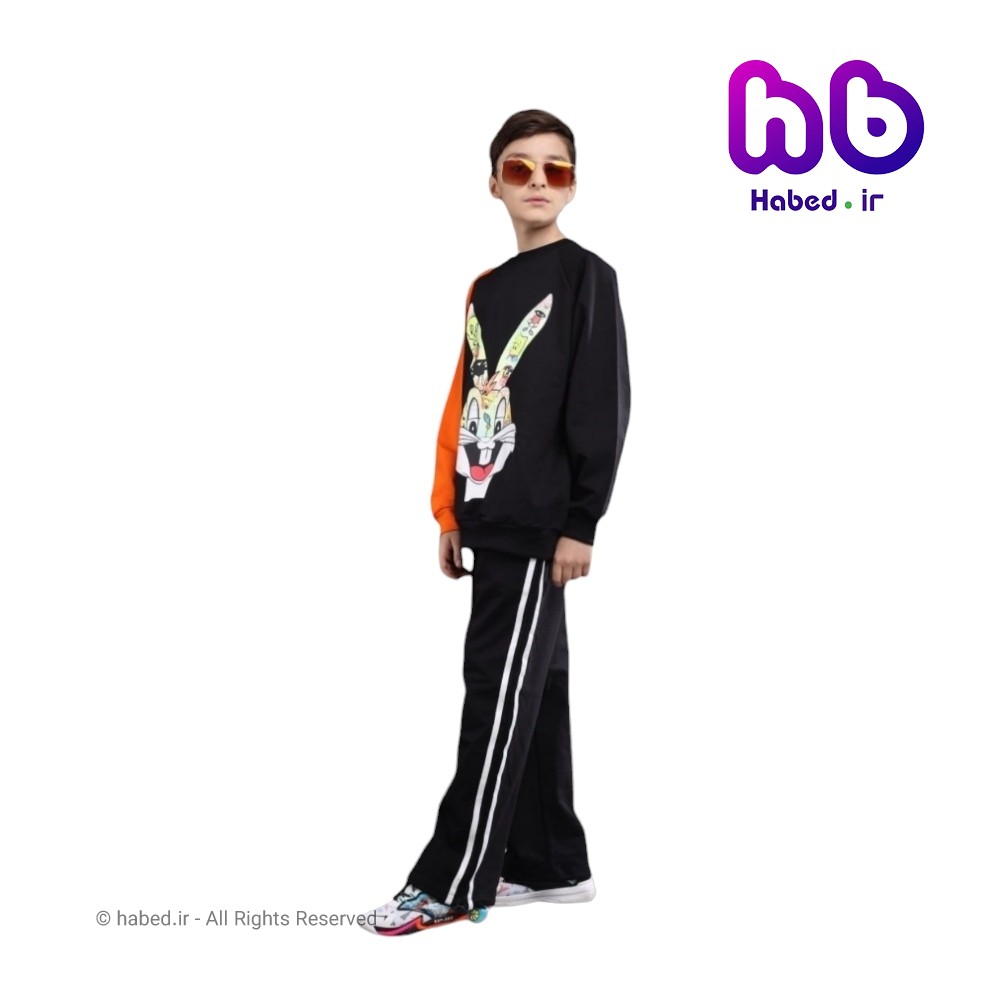 بلوز شلوار جدید شیک بچگانه پسرانه و دخترانه جنس دورس پنبه دو نخ لاکرا طرح استیکر کد 2565