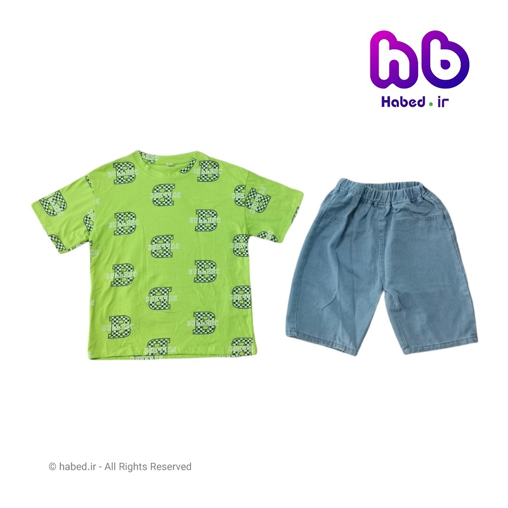 ست تیشرت و شلوارک بچگانه اسپرت پسرانه و دخترانه جنس شلوارک جین کد 2580