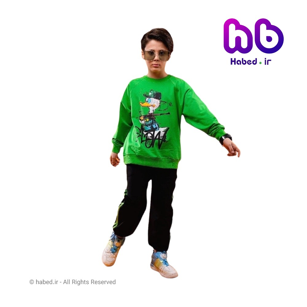 بلوز شلوار جدید شیک بچگانه پسرانه و دخترانه جنس دورس پنبه دو نخ لاکرا طرح اردک کد 2630