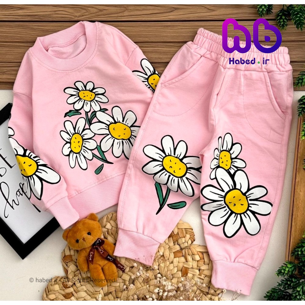 بلوز شلوار جدید شیک بچگانه دخترانه طرح گل جنس دو نخ لاکرای تضمینی کد 2893